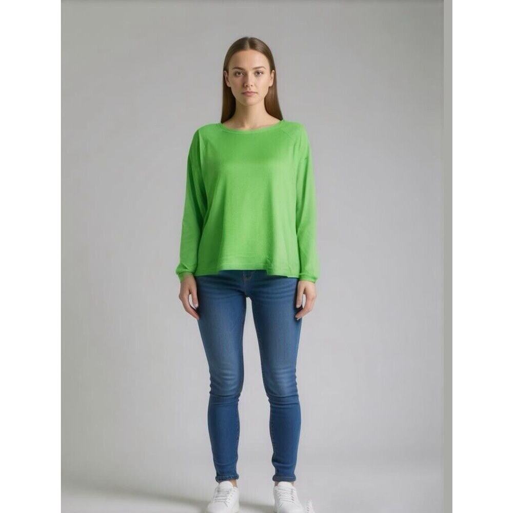 Isaac Mizrahi Trapeze Hem Green Cotton Long Sleeve Top Large